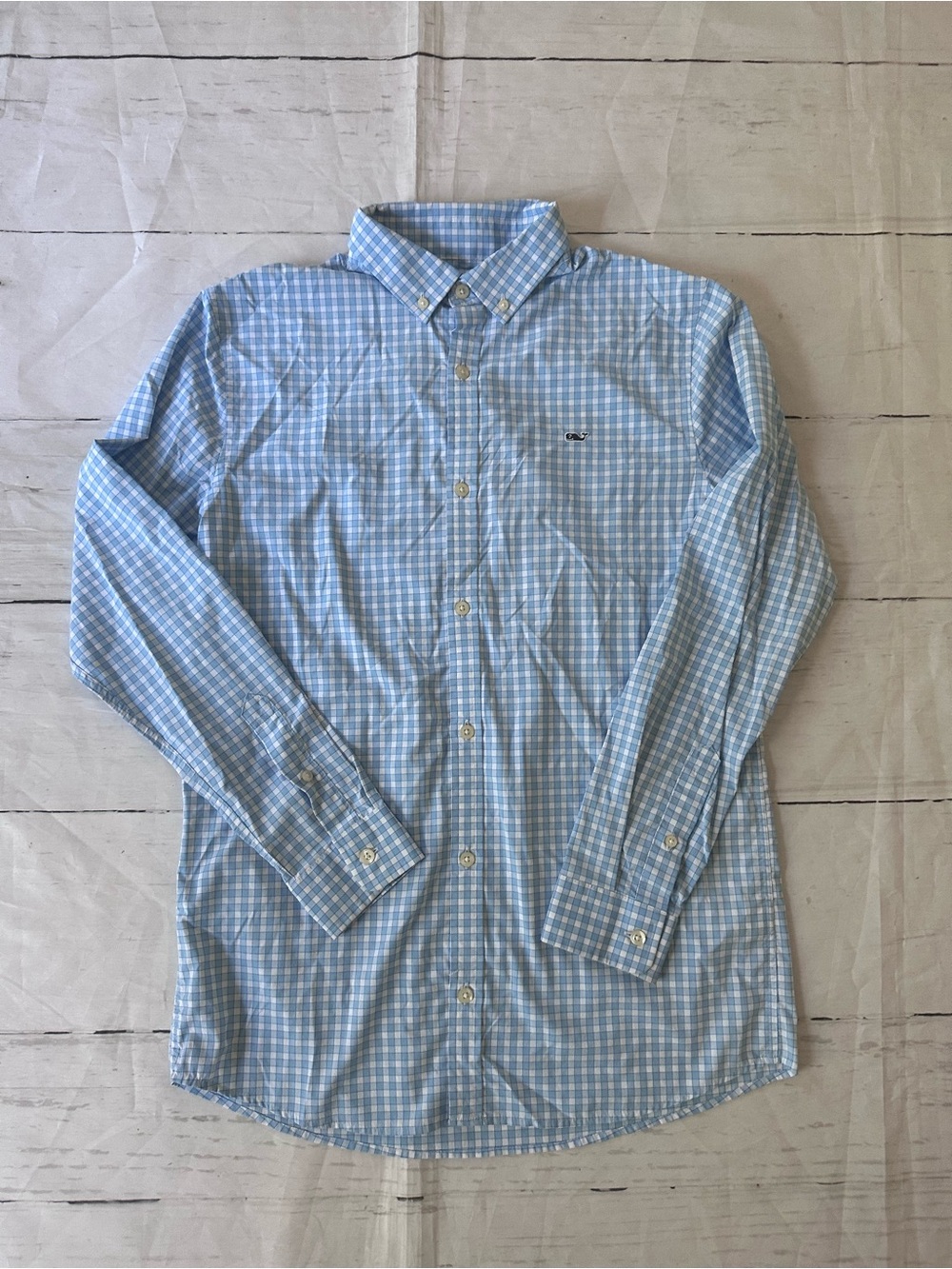 Vineyard Vines Boys performance Blue & White Check Button-Down Shirt XL 18